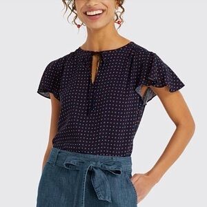 NWT Draper James Flutter Sleeve Tie Neck Top